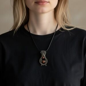 Artisan Wire Wrapped Necklace with Red Goldstone